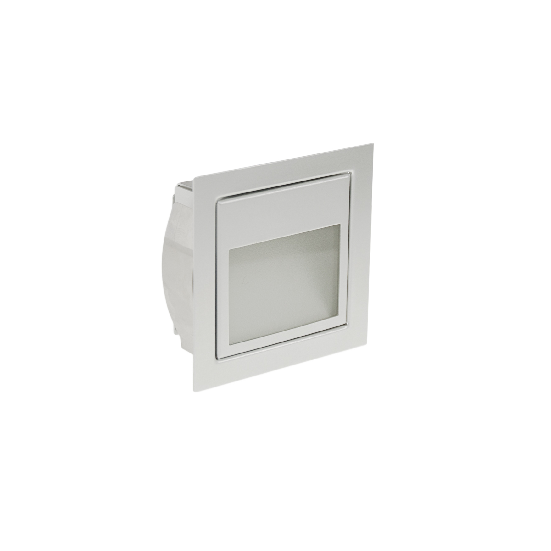3W LED SQUARE LOW GLARE FROSTED GLASS EYELID WALL/STAIR LIGHT, 700mA CC, 3000K, SILVER ANODISED, IP20