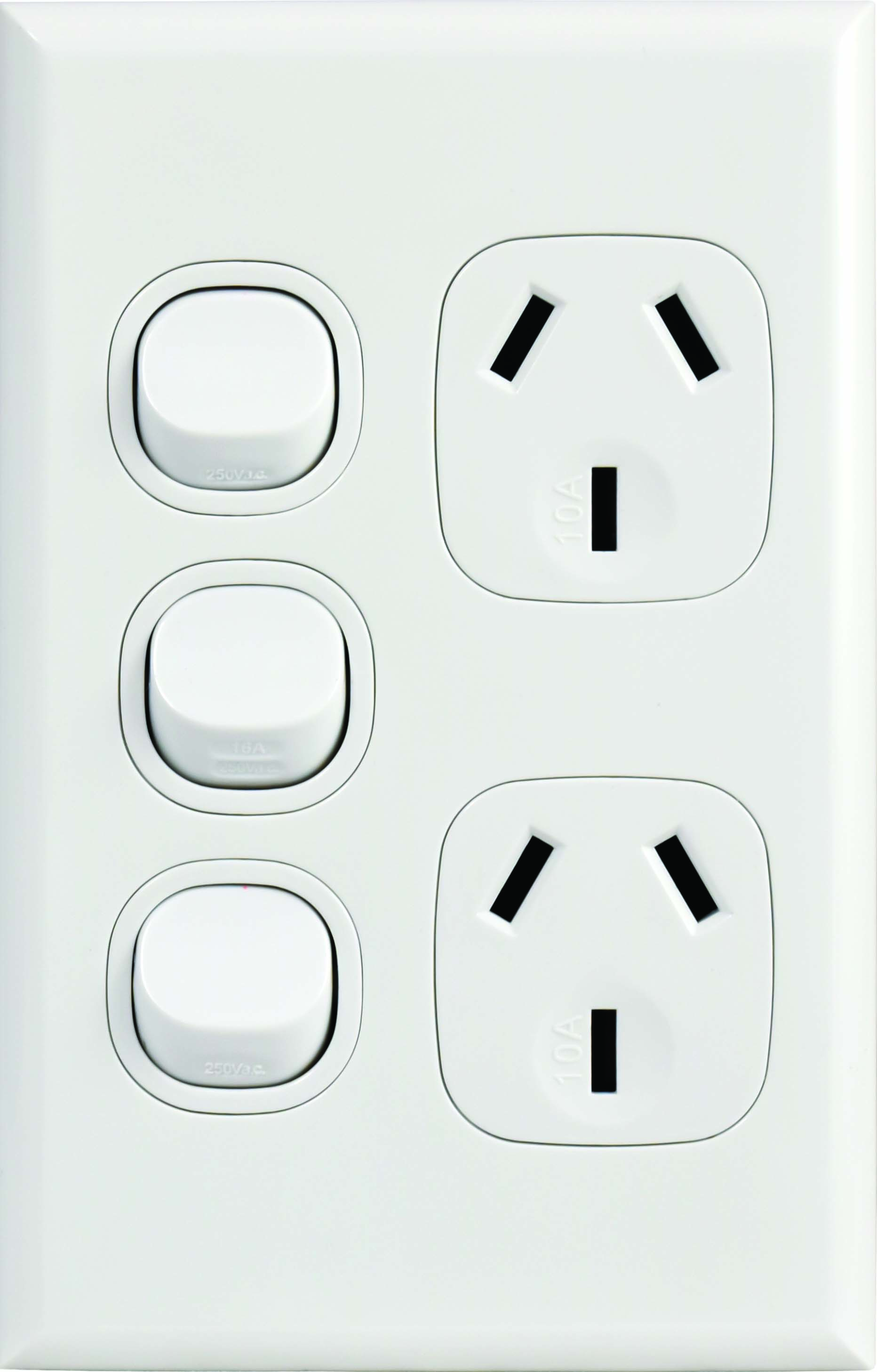 10A Double Switched, Vertical Power Point + Extra Switch, White, Home