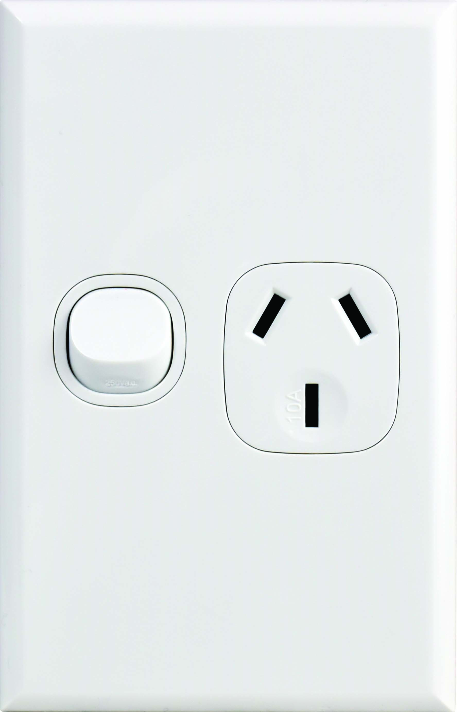 10A Single Switched, Vertical Power Point, White, Home