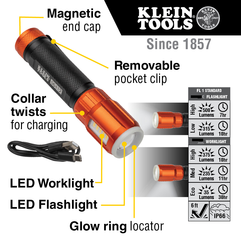 RECHARGEABLE LED FLASHLIGHT + WORKLIGHT