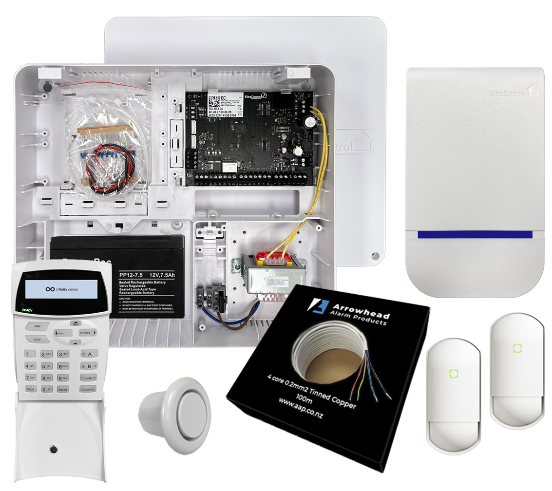 Infinity Series EliteControl alarm kit includes: EC-BASE KIT, EC-LCD keypad & 4C2-100-CU