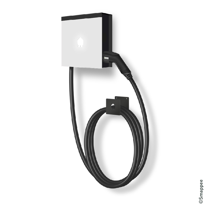 EV Wall White 1-Phase 7.4 kW Type 2 cable 8m with cable holder. Integrated power monitoring for single-phase grid (100A) & EV charging. Add 1 x AC-CT-50A for single-phase solar monitoring.