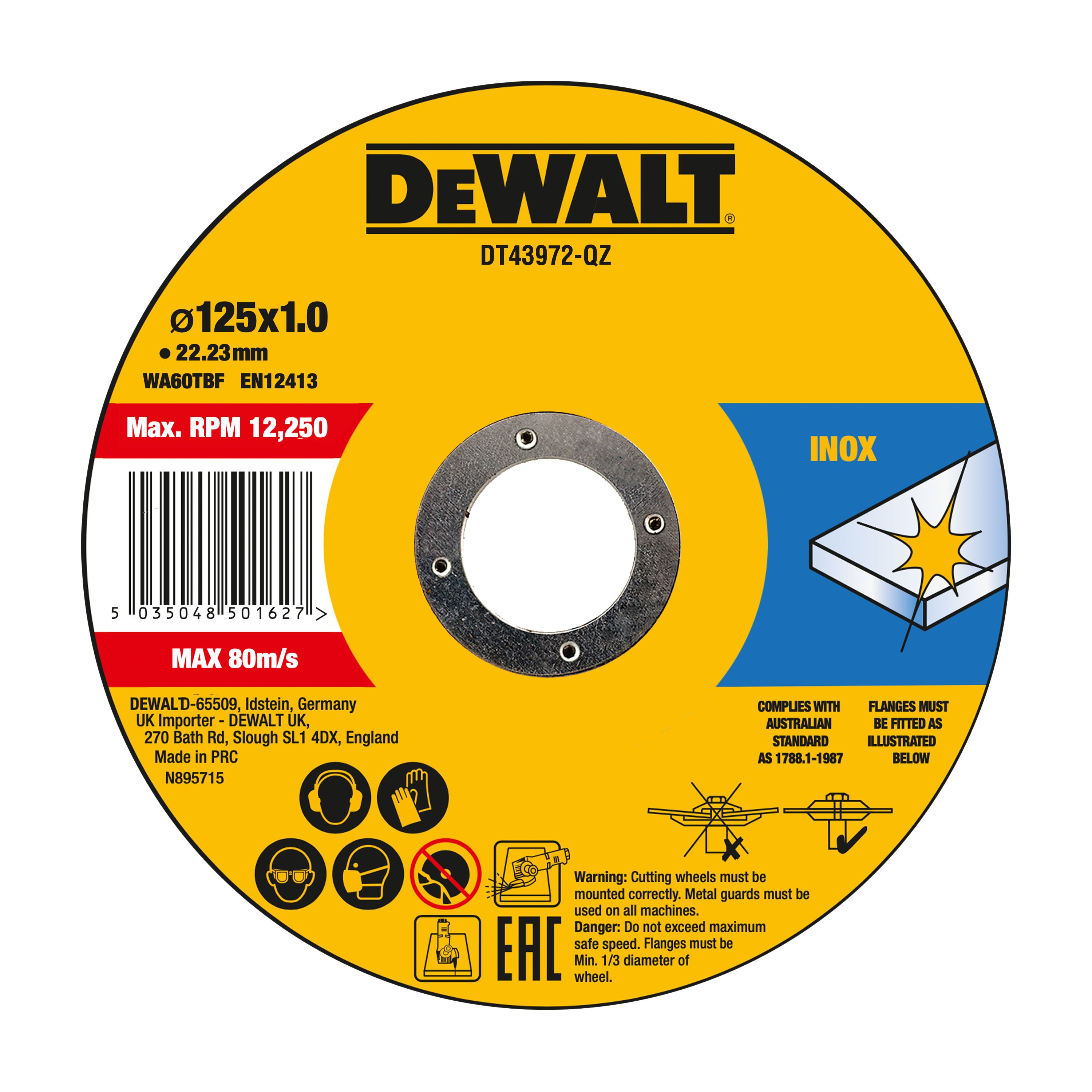 DEWALT High Performance Bonded Disc Thin Fast Cut (10 X Tin) 125mm X 1.0mm X 22.23mm