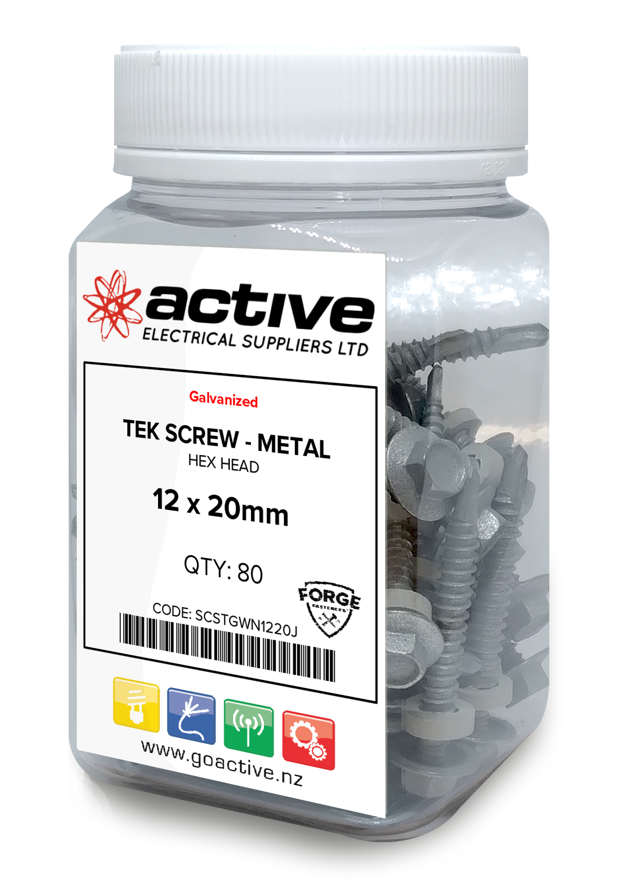 Tek Screw Hex Metal Class 4 Galv 12 x 20mm Self Drilling (80 Pack)