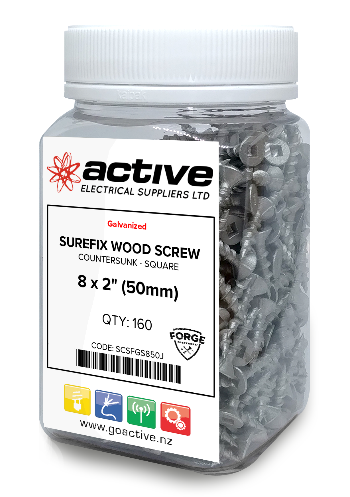 Wood Screw Square Drive Countersunk - C4 Galv 8 x 2" (160 Jar)