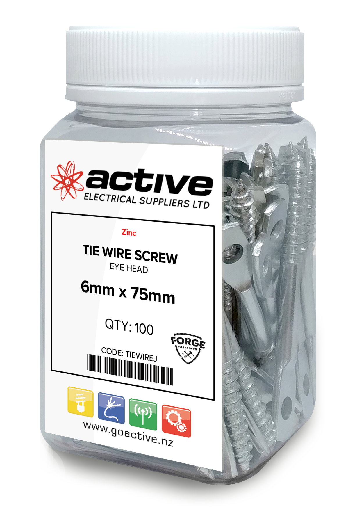 Tie Wire Screw Eye Head 6mm x 75mm Bright Zinc (Pack of 50)