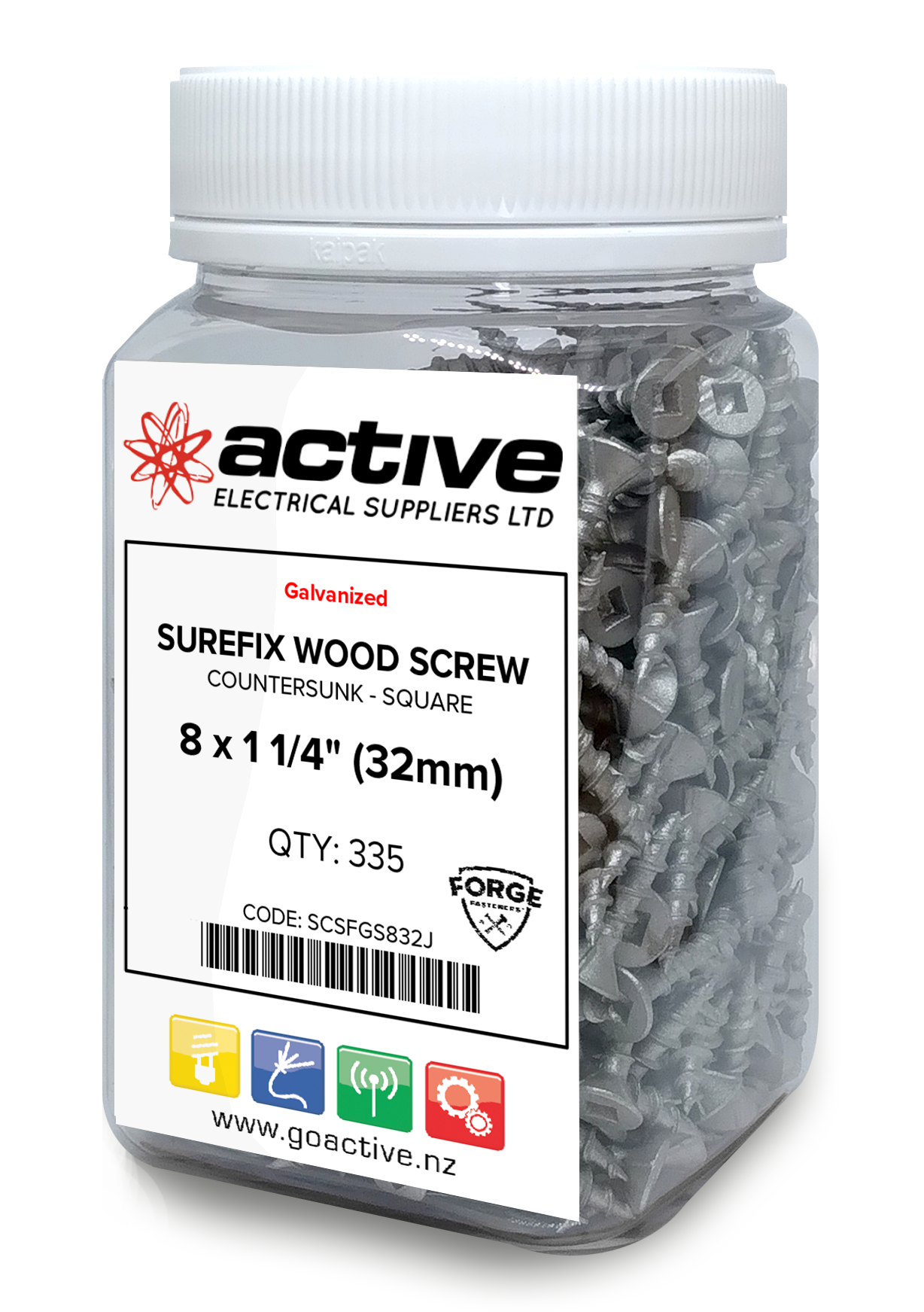 Wood Screw Square Drive Countersunk - C4 Galv 8 x 1 1/4" (335 Jar)