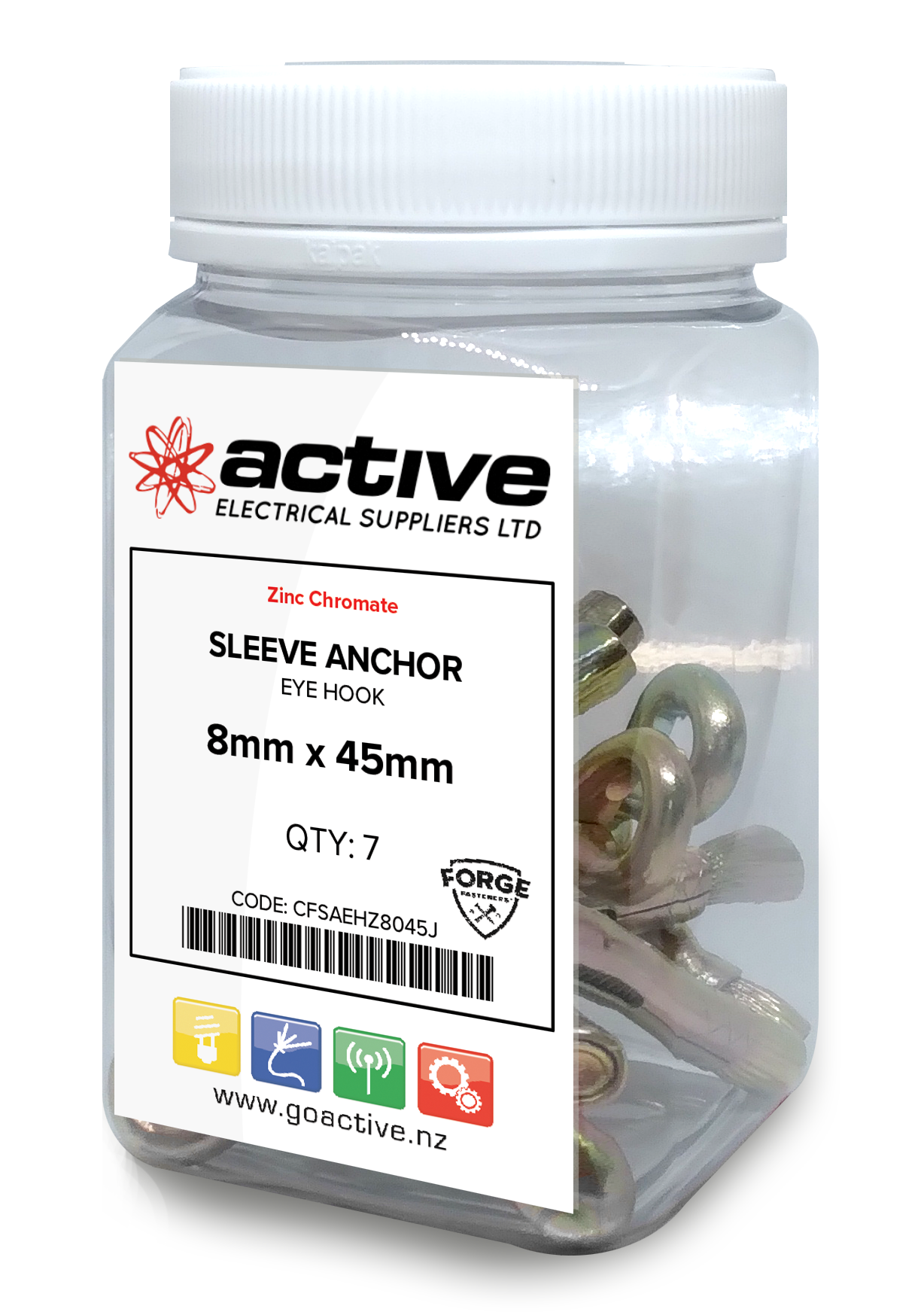 Sleeve Anchor Eye Hook Yellow Zinc 8mm x 45mm (10 Jar)