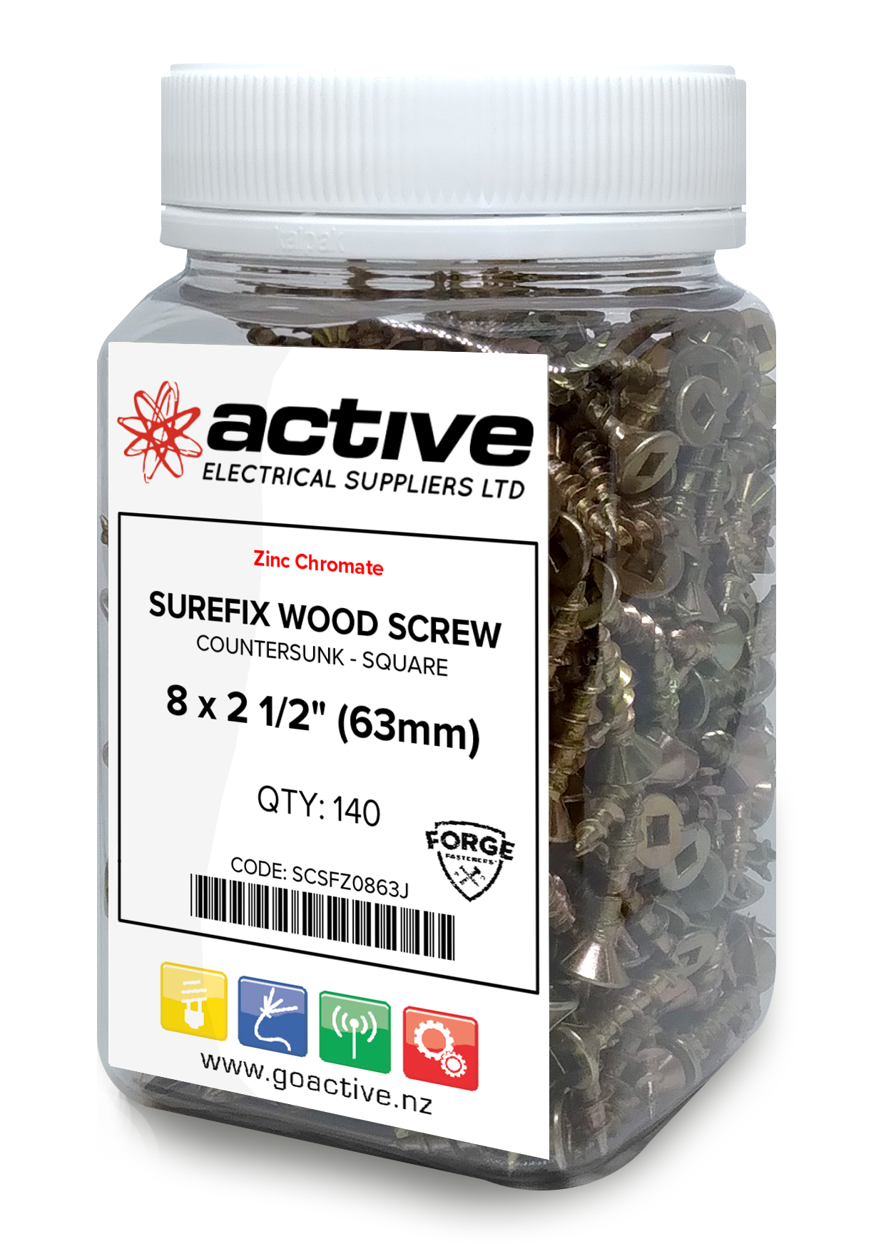 Wood Screw Square Drive Countersunk - Yellow Zinc 8 x 2 1/2" (140 Jar)
