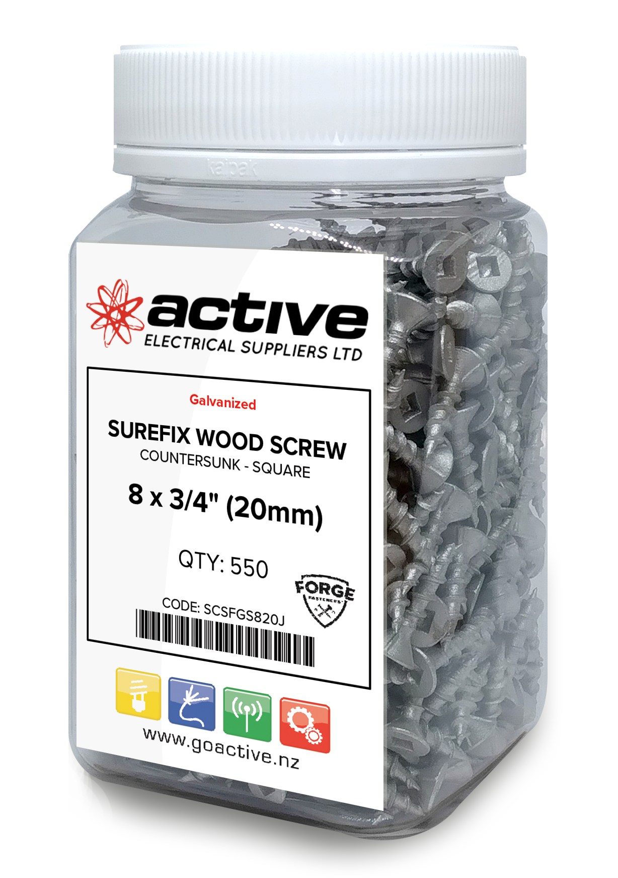 Wood Screw Square Drive Countersunk - C4 Galv 8 x 3/4" (550 Jar)