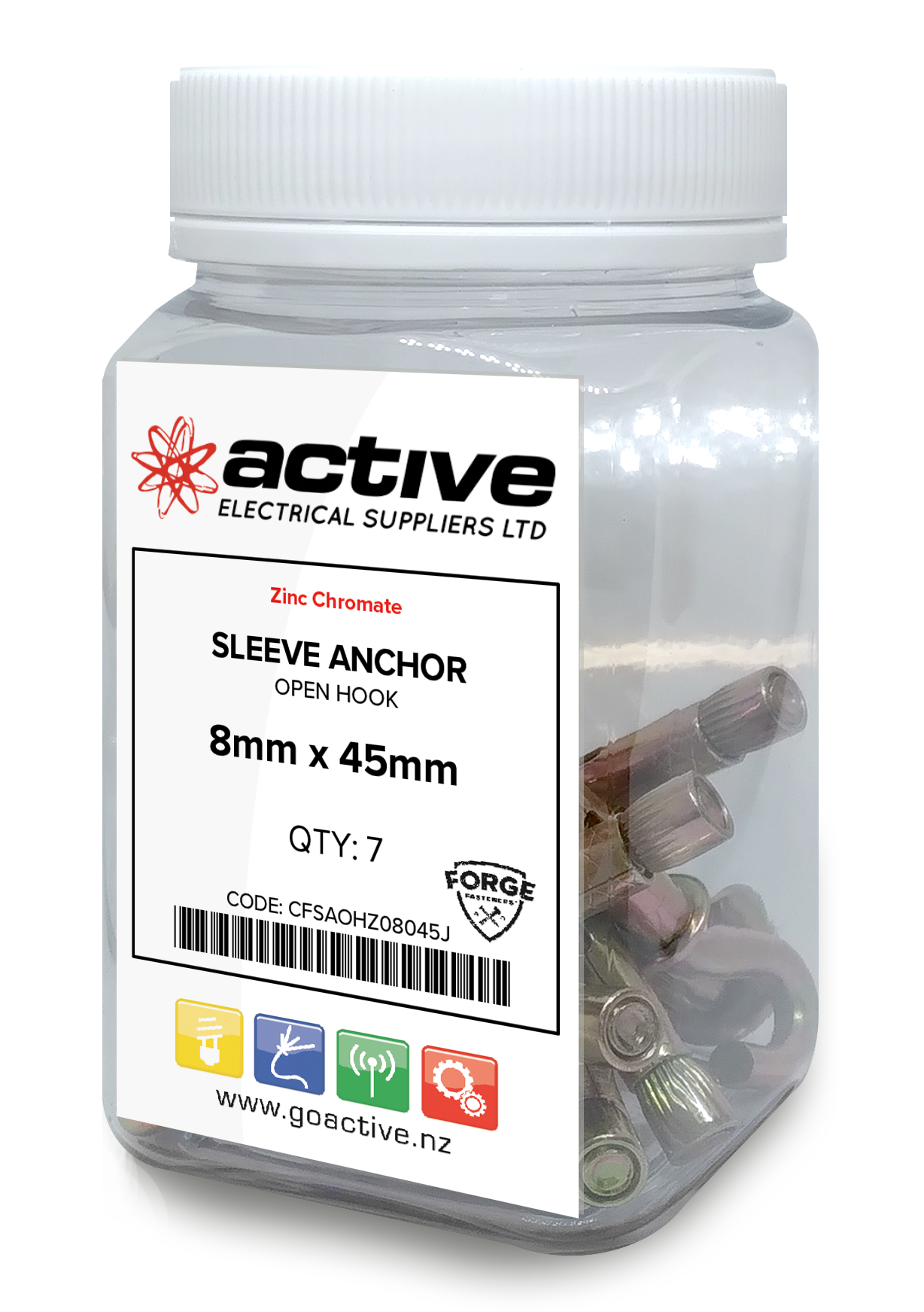 Sleeve Anchor Open Hook Yellow Zinc 8mm x 45mm (10 Jar)