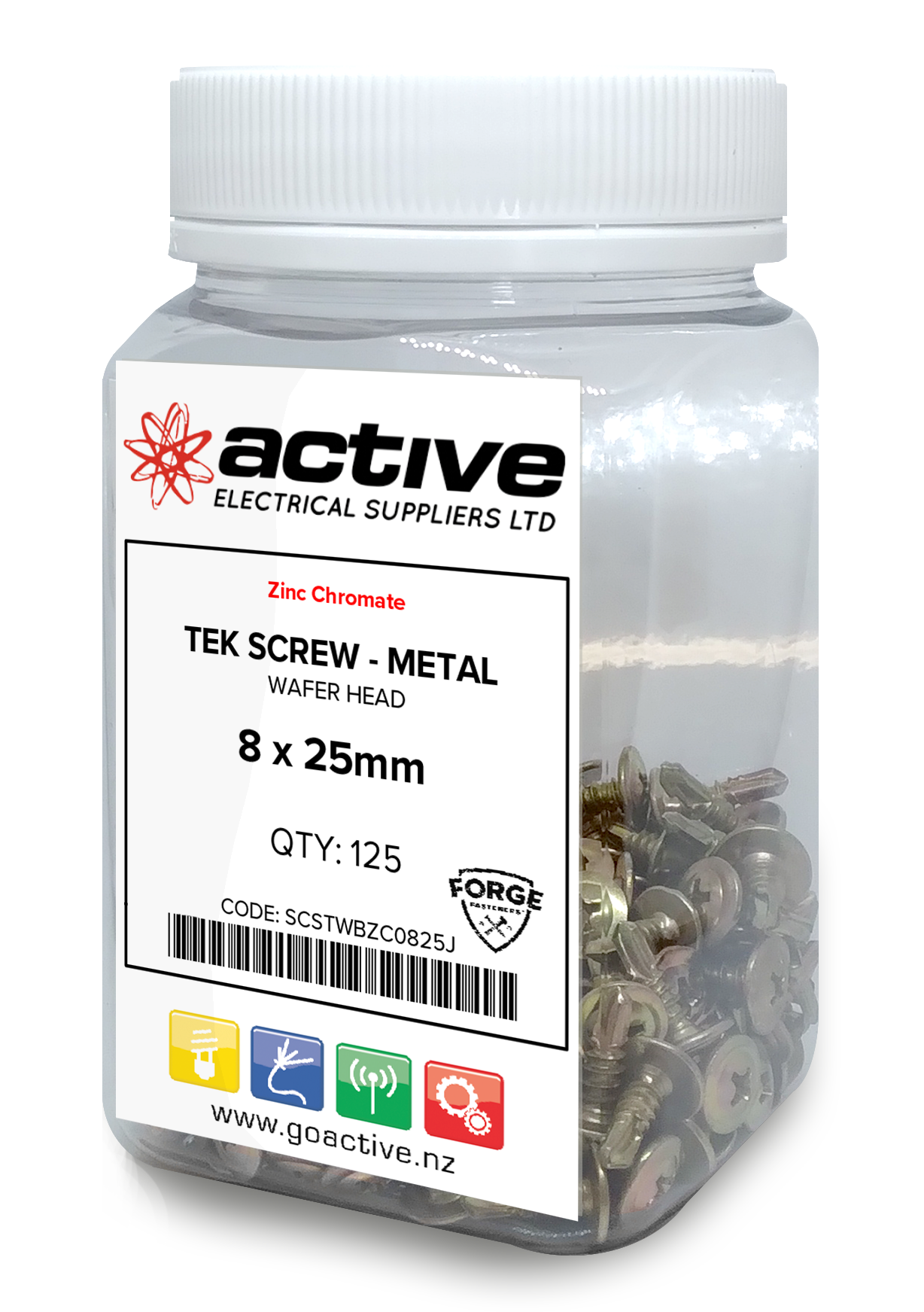 Tek Screw Wafer/Button Metal Yellow zinc 8 x 25mm Metal Self Drilling (125 Pack)