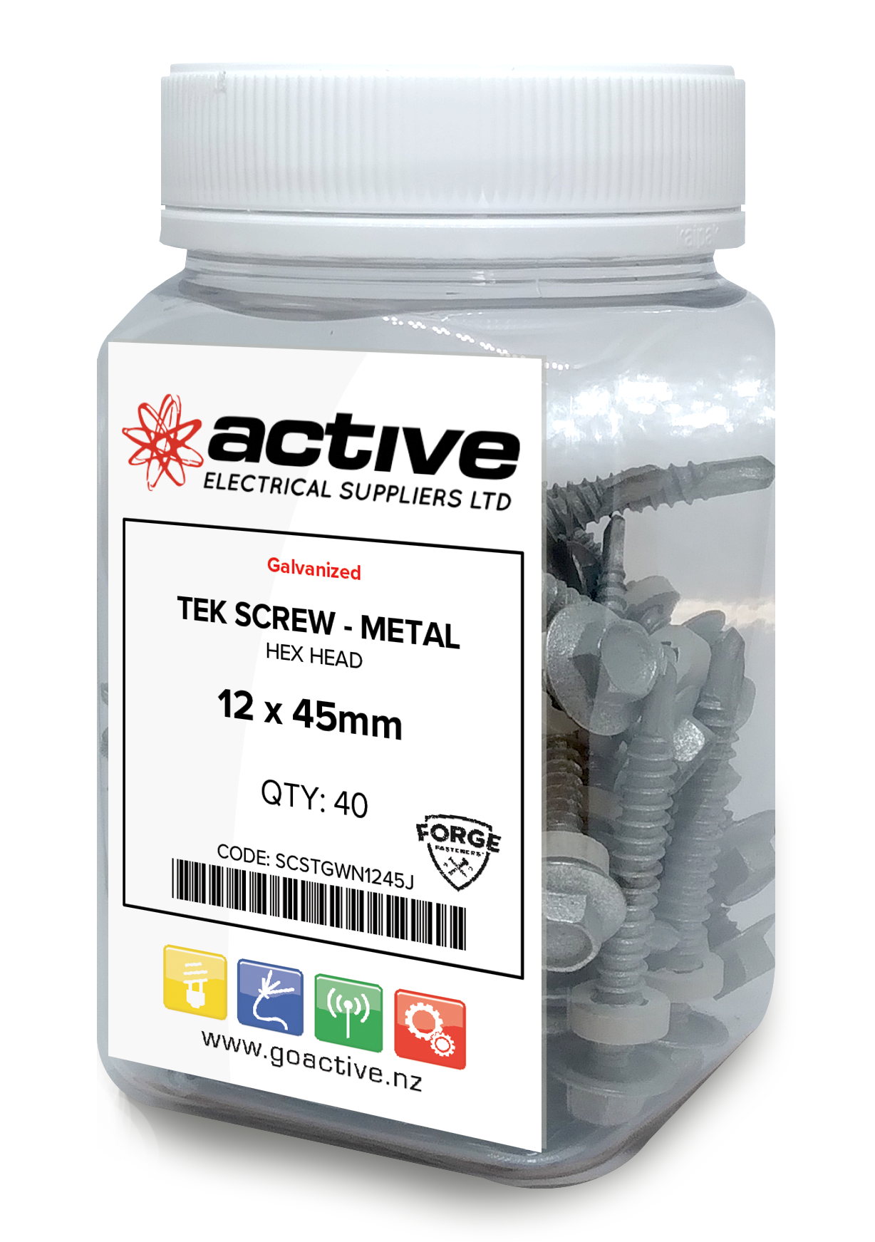 Tek Screw Hex Metal Class 4 Galv 12 x 45mm Self Drilling (40 Pack)