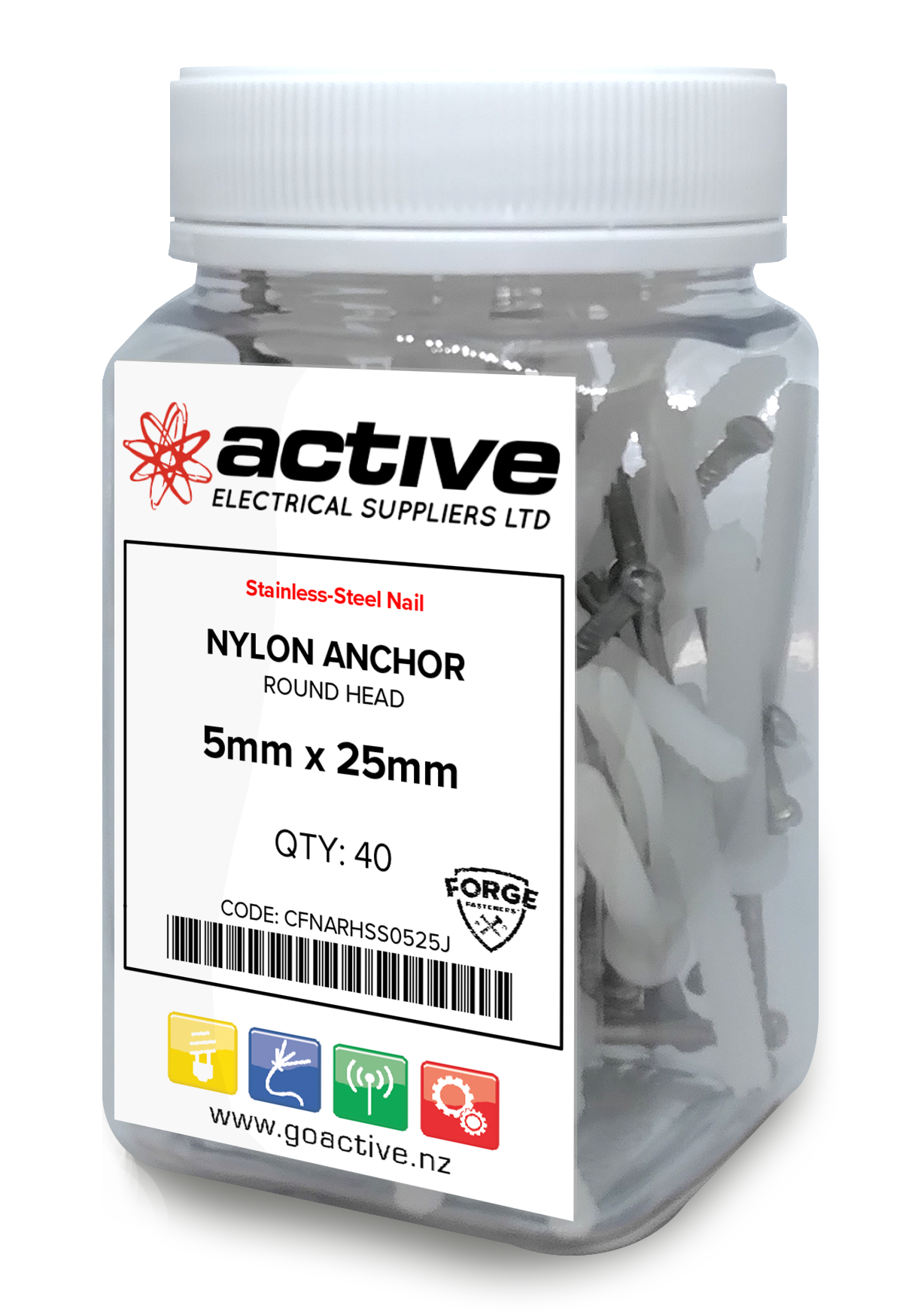 Nylon Anchors With Stainless Nail 5mm x 25mm (40 Jar)
