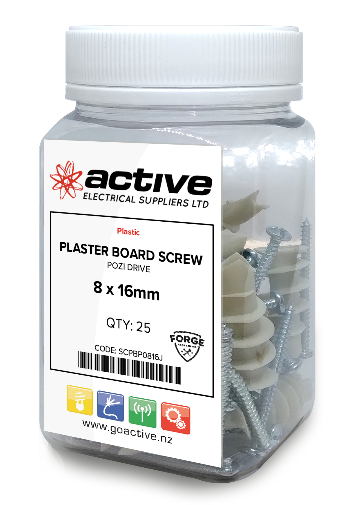 Plaster Board Screws Plastic Pozi 8mm (25 Jar)