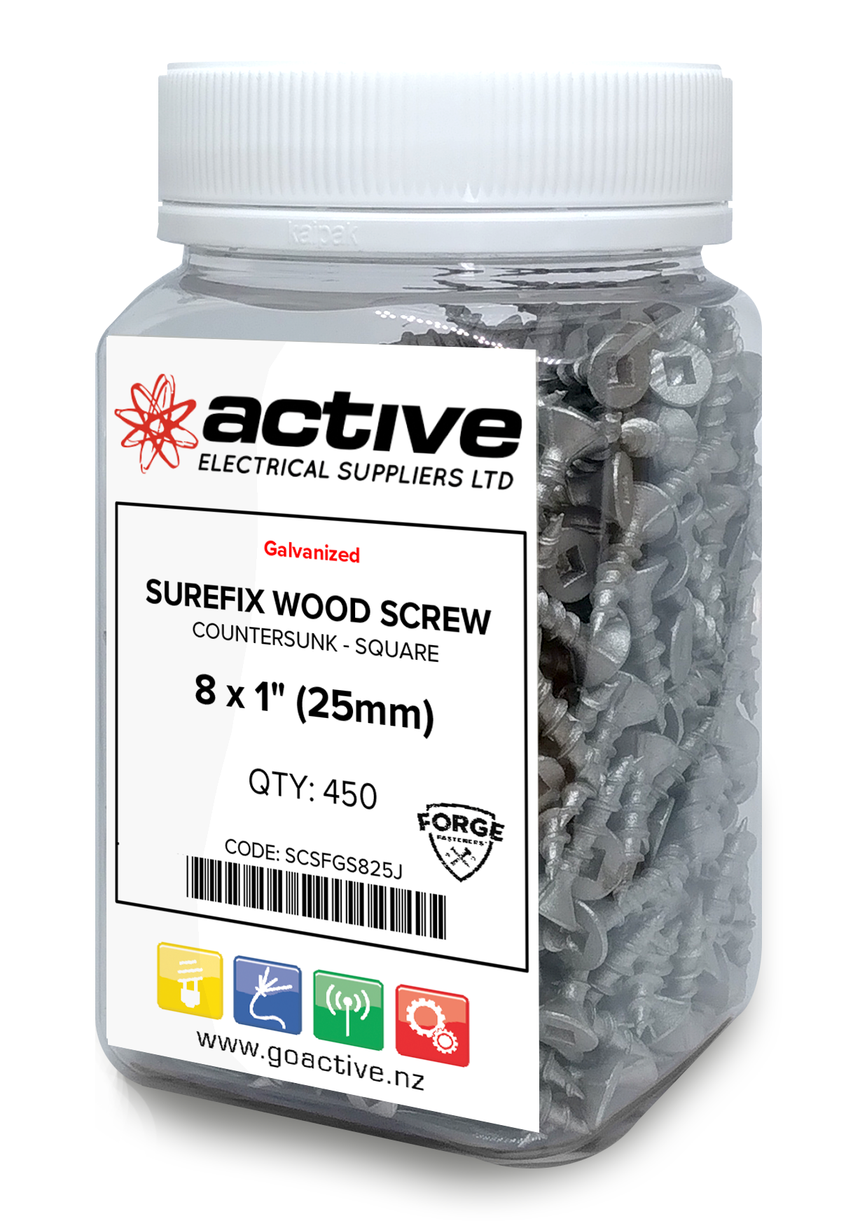 Wood Screw Square Drive Countersunk - C4 Galv 8 x 1" (450 Jar)