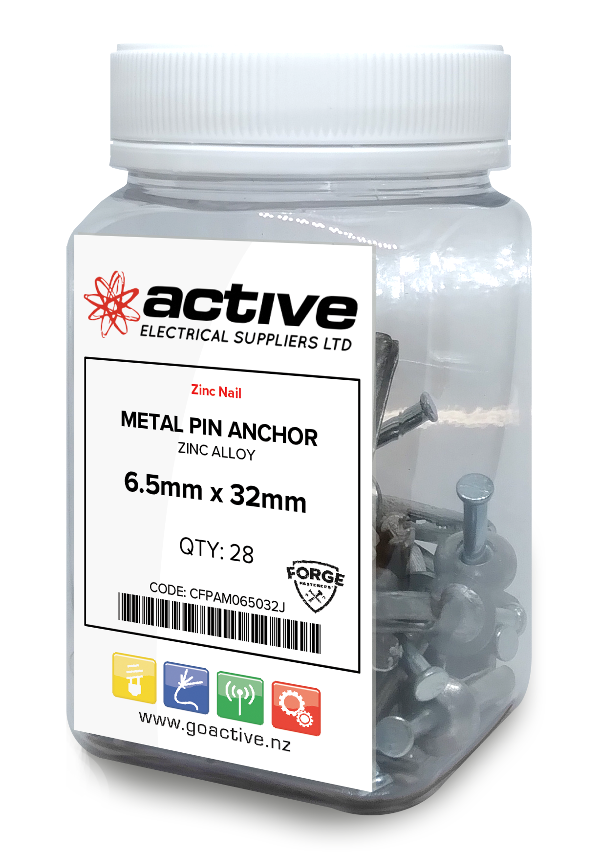 Metal Pin Anchors Zinc Alloy 6.5mm x 32mm (28 Jar)
