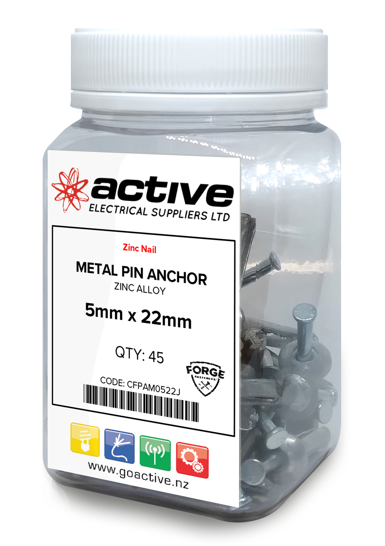 Metal Pin Anchors Zinc Alloy 5mm x 22mm (50 Jar)